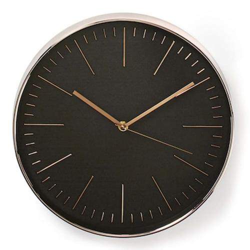 Nedis Clwa013pc30bk Circular Wall Clock, 30 Cm Diameter, Black And Rose Gold 233-0030