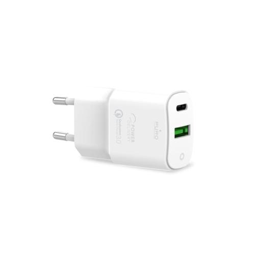 Φορτιστής Πρίζας Puro Fast Charging με USB-C και USB-A - Λευκό