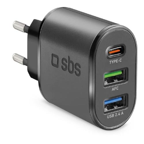 Φορτιστής Πρίζας SBS USB-C και 2 USB-A 30W - Μαύρο